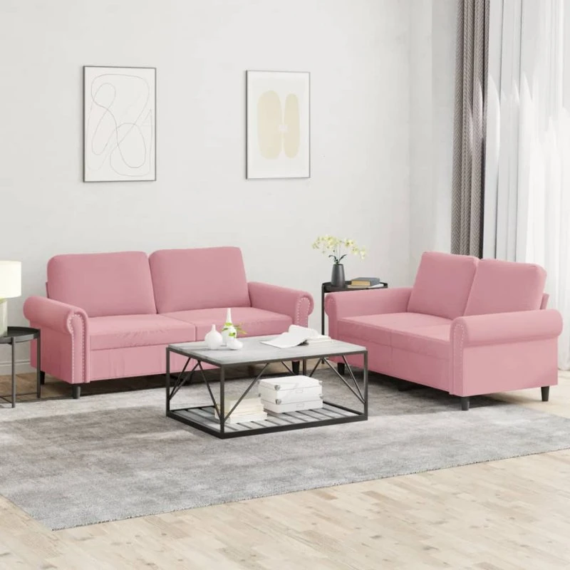 vidaXL 2-delet sofasæt lyserød velour med metalstel