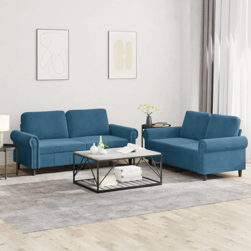 vidaXL 2-delet sofasæt med hynder i blå velour