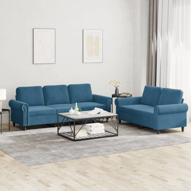vidaXL 2-delet sofasæt med hynder i blå velour
