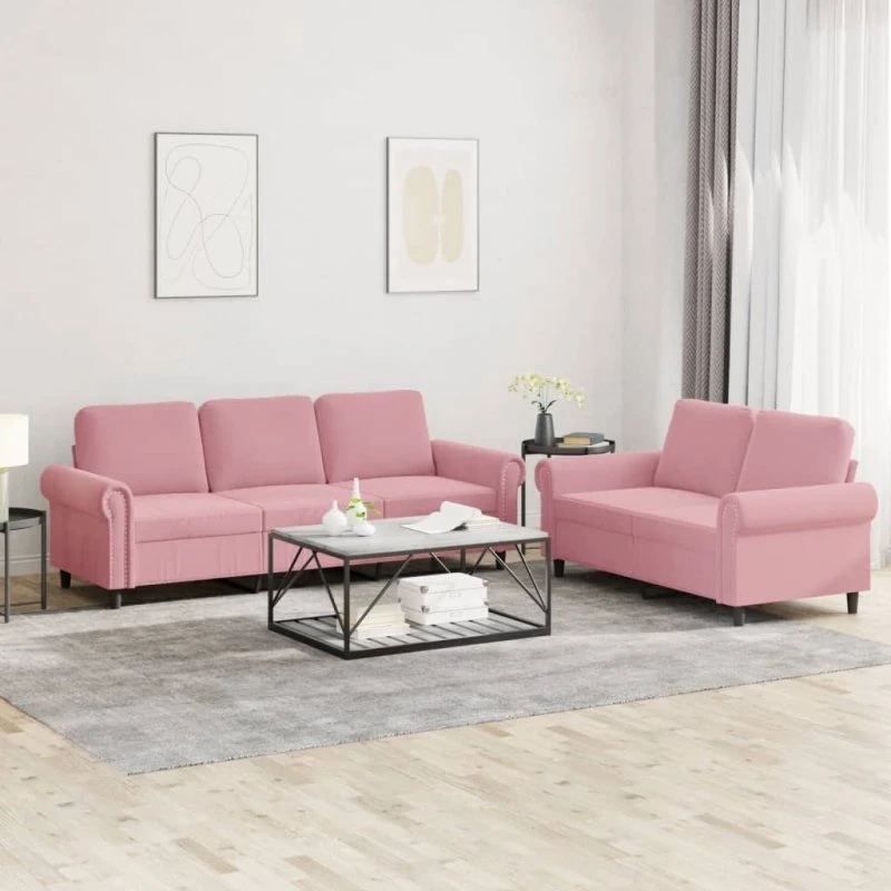 vidaXL 2-delet sofasæt lyserød velour med metalstel