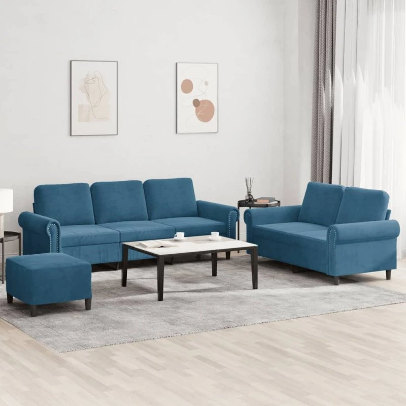 vidaXL 3-delet sofasæt med hynder i blå velour