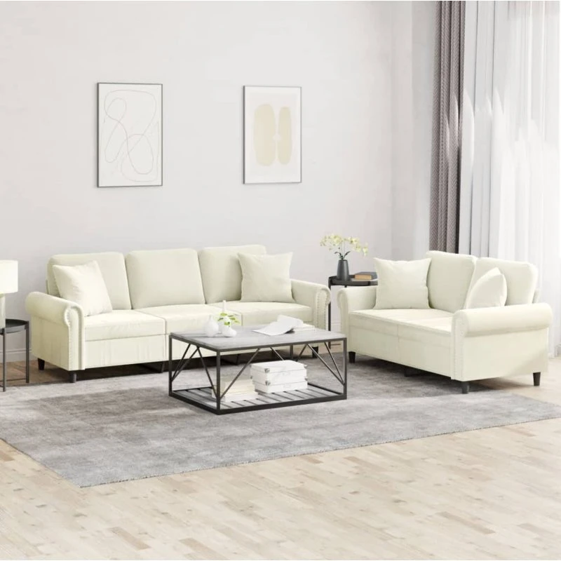vidaXL 2-delet sofasæt velour cremefarvet