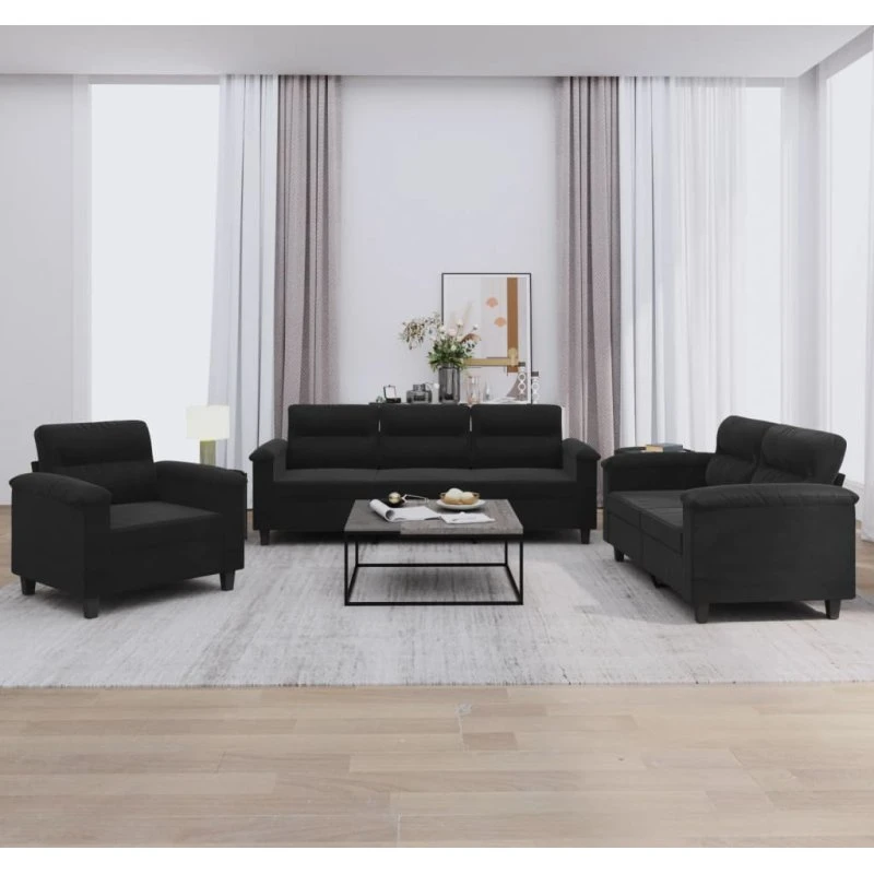 Sofasæt 3 Dele Mikrofiberstof Beige Uden Fodskammel