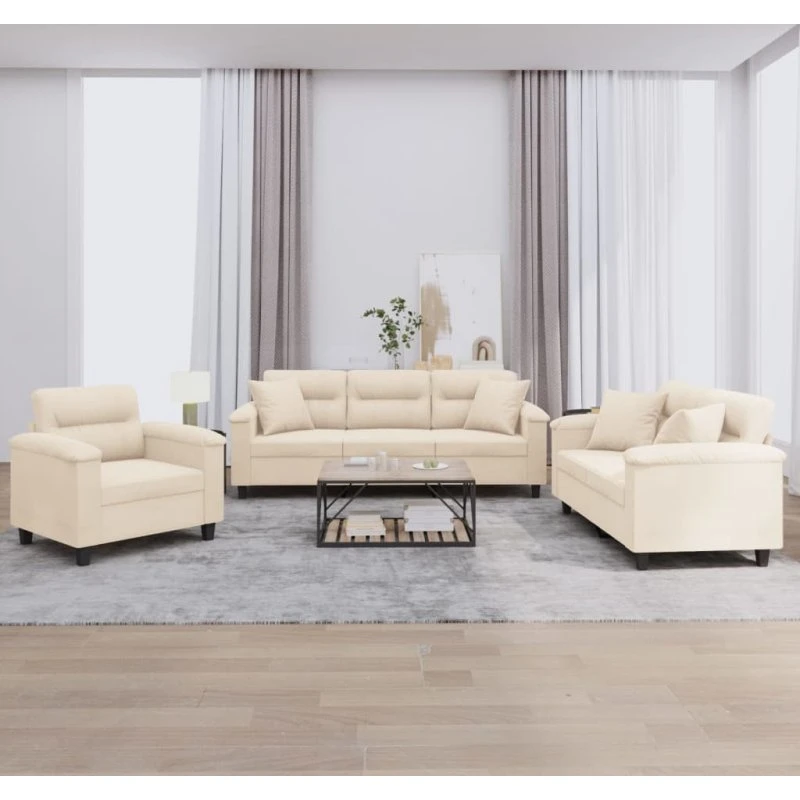 vidaXL 3-delssæt med puder i mikrofiberstof, beige