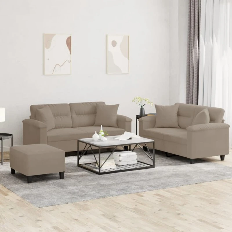 vidaXL 3-delssofa med puder, mikrofiberstof, gråbrun