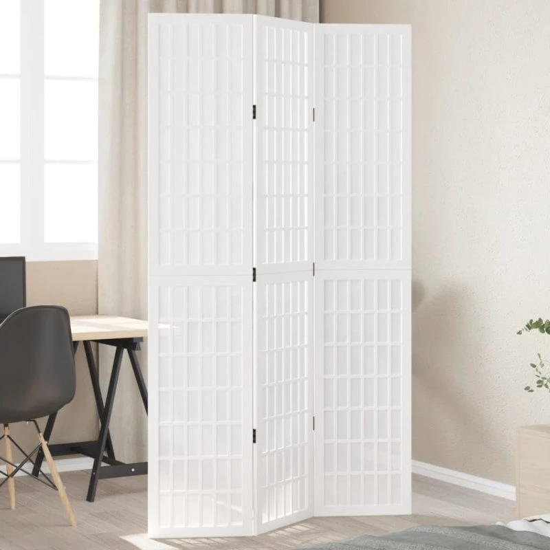 vidaXL 3-paneler rumdeler i massivt kejsertræ, hvid, 40 x 200 cm