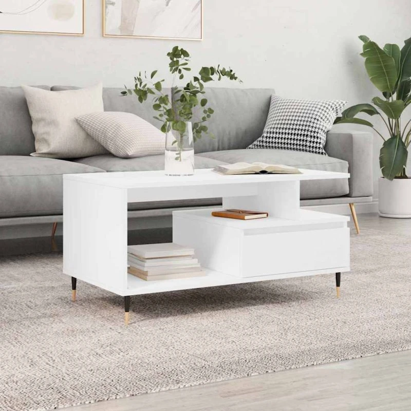 vidaXL sofabord 90x49x45 cm hvid konstrueret træ