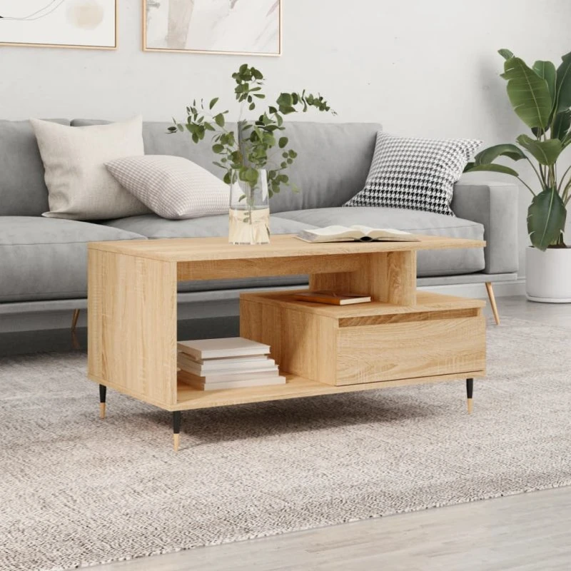 vidaXL sofabord 90x49x45 cm konstrueret træ sonoma-eg