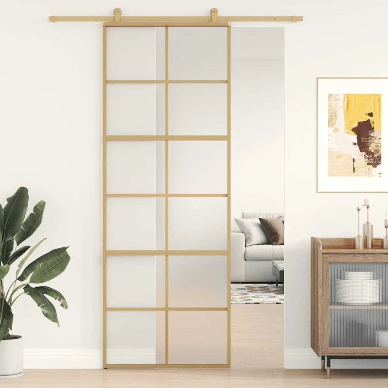 vidaXL Skydedør 76x205 cm gylden matteret sikkerhedsglas & aluminium