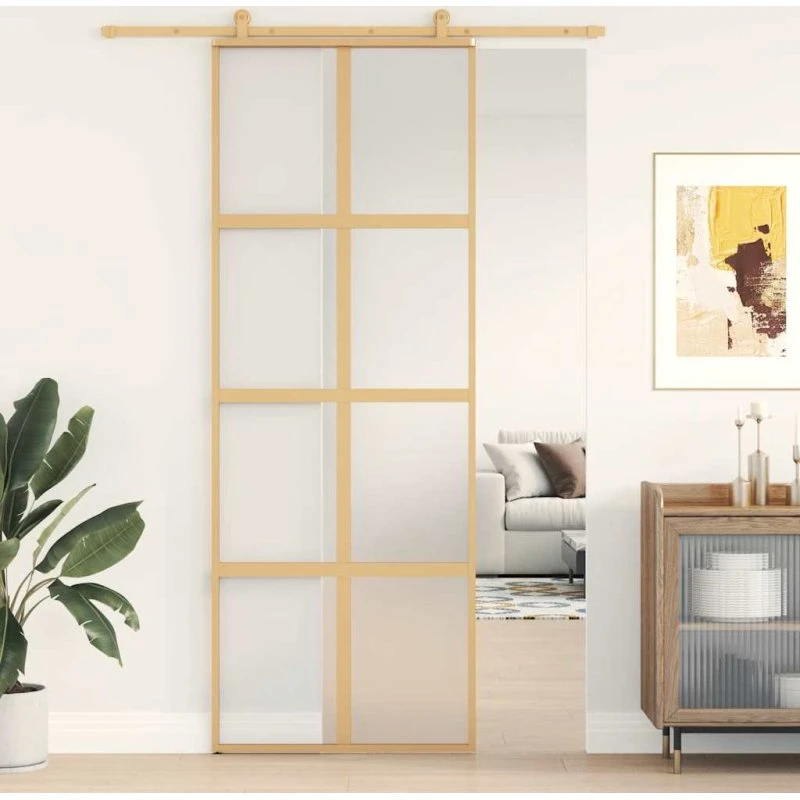 vidaXL Skydedør 76x205 cm gylden matteret sikkerhedsglas & aluminium