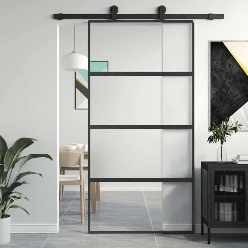 vidaXL skydedør 102,5x205 cm hærdet glas og aluminium sort