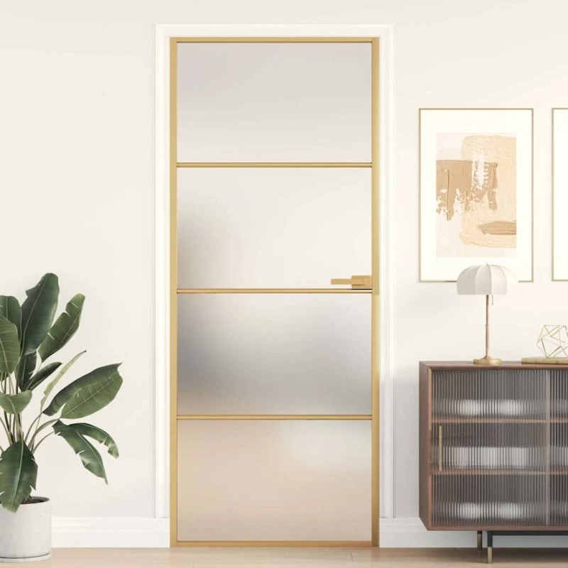 vidaXL indvendig dør 83x201,5 cm hærdet glas guldfarvet aluminium