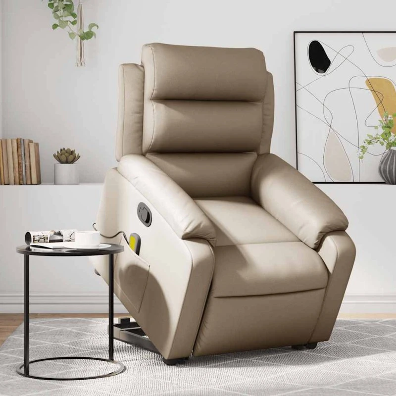 vidaXL Løftestol med Massagefunktion, Kunstlæder Cappuccino