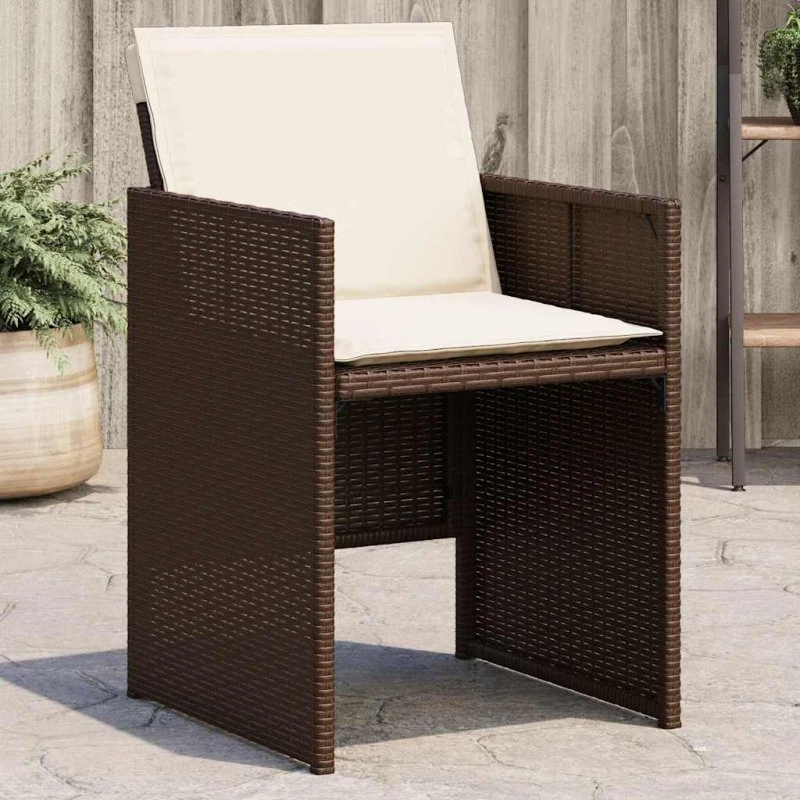 vidaXL Havestole 4 stk. polyrattan brun med hynder
