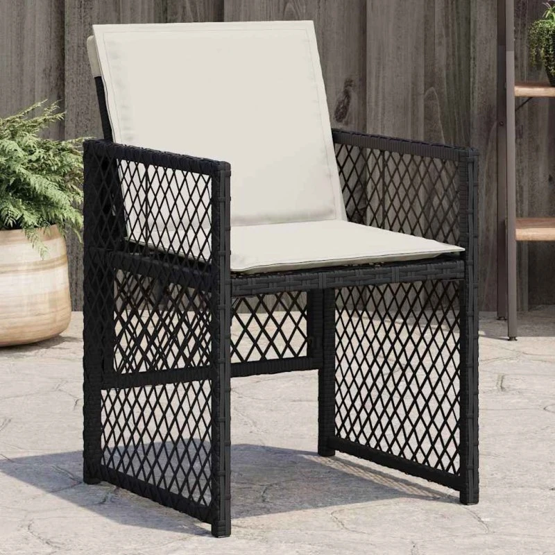 vidaXL 4-stks havestole med hynder, polyrattan sort