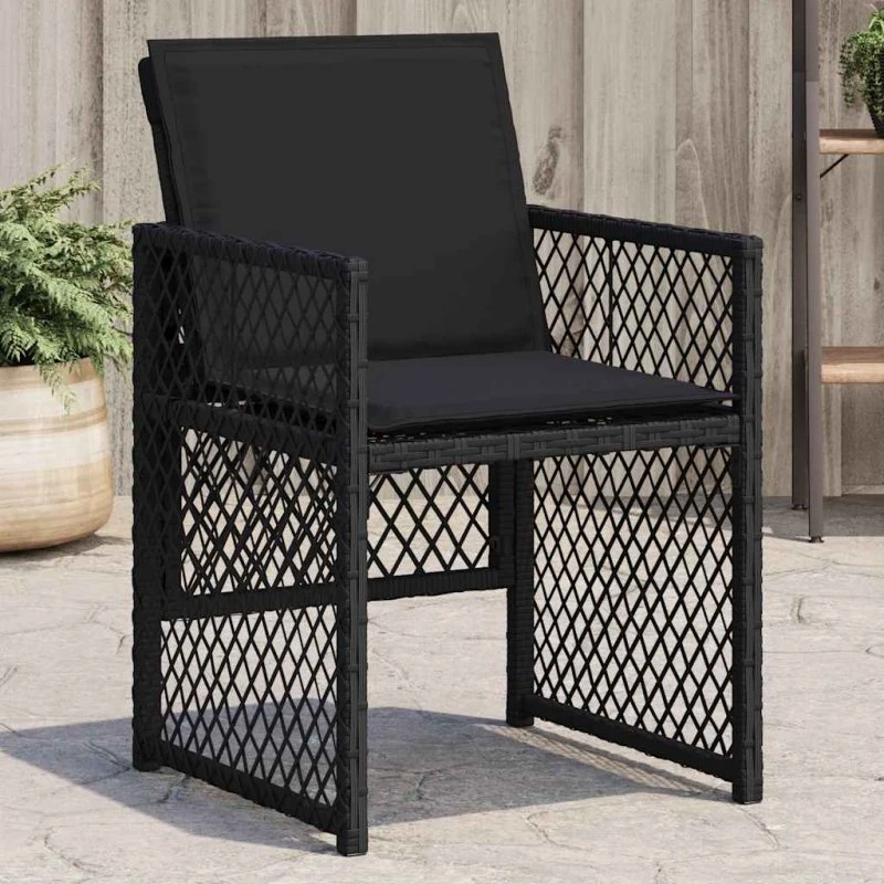 vidaXL Havestole med hynder 4 stk. polyrattan sort