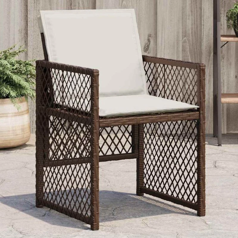 vidaXL Havestole 4 stk. polyrattan brun med hynder