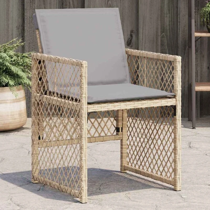 vidaXL Havestole 4 stk. med hynder polyrattan blandet beige
