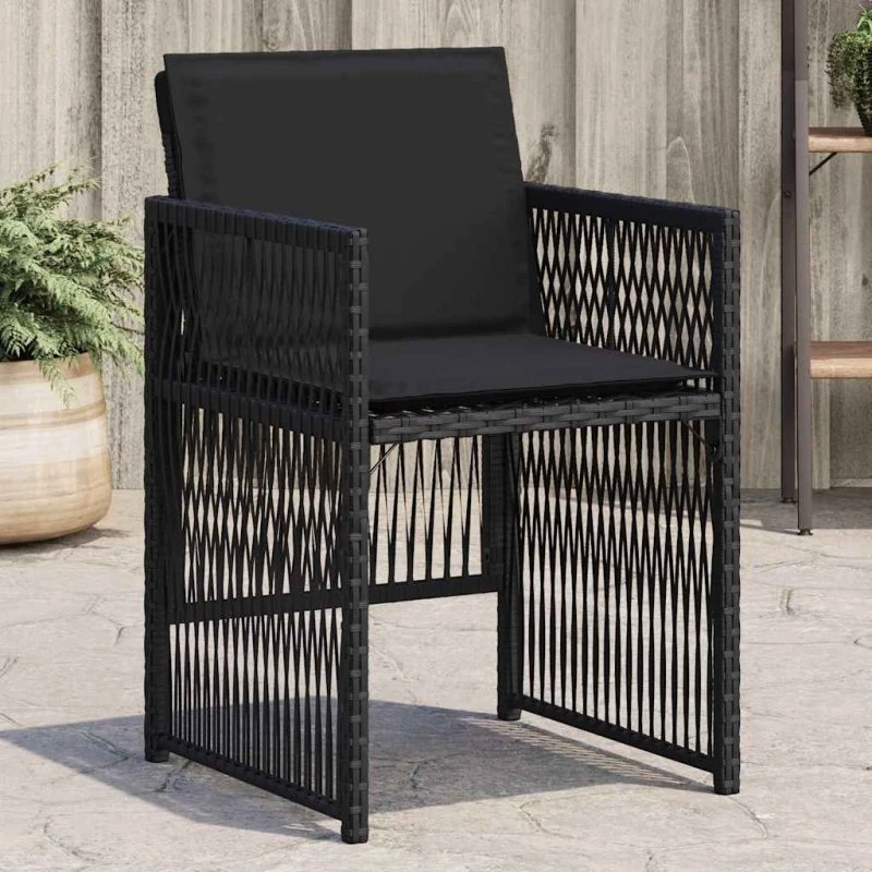 vidaXL Havestole med hynder 4 stk. polyrattan sort