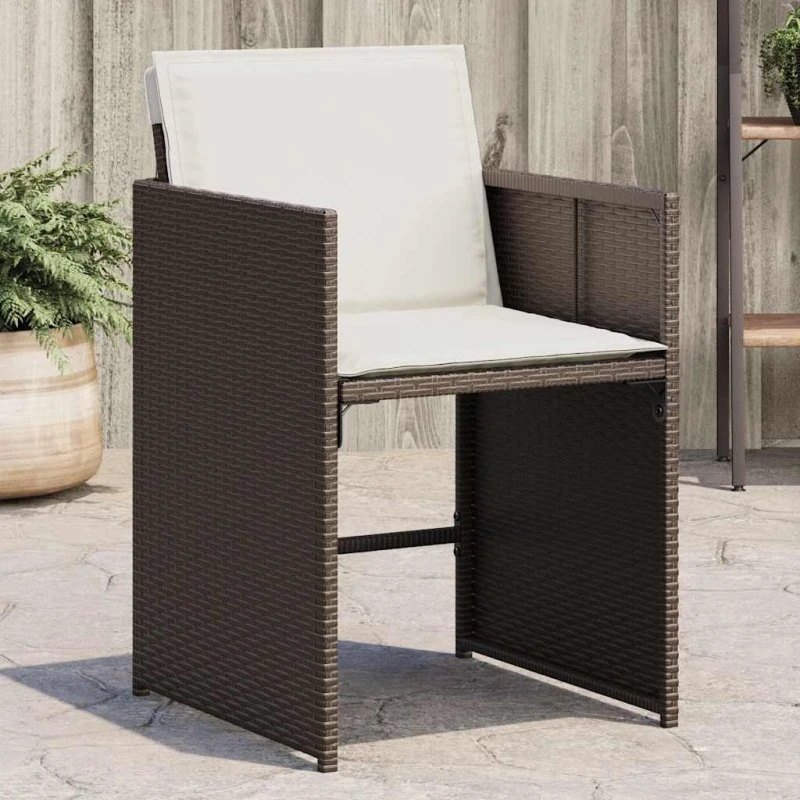 vidaXL Havestole 4 stk. med hynder, polyrattan brun