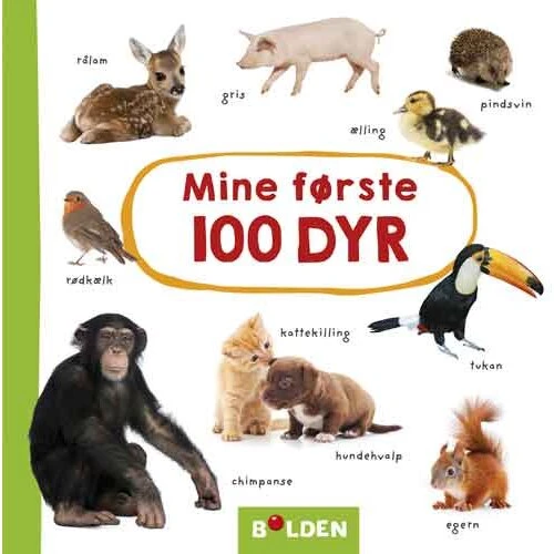 Forlaget Bolden: Mine første 100 dyr – billedbog (16x16 cm)
