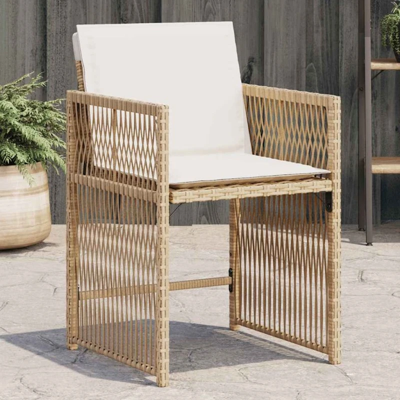 vidaXL Havestole 4 stk. med hynder polyrattan beige