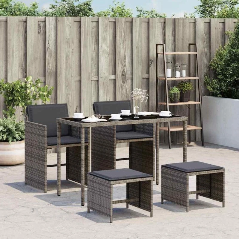 vidaXL 5-deligt spisebordssæt med hynder, polyrattan grå