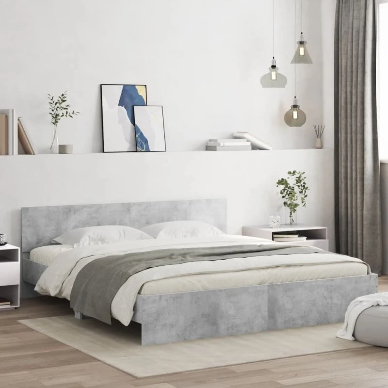 vidaXL Sengeramme 180x200 cm betongrå med LED-lys