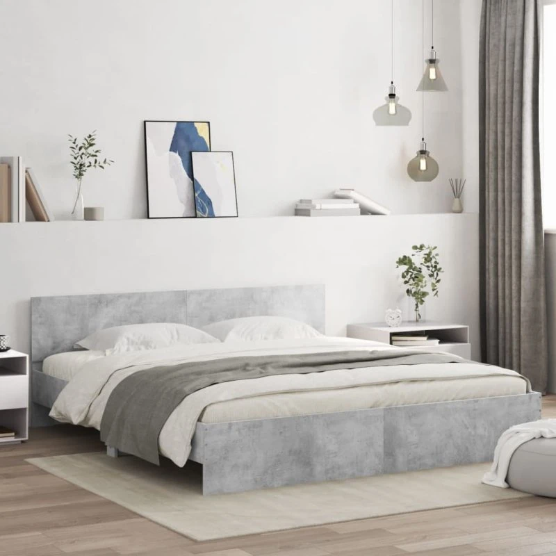 vidaXL Sengeramme 200x200 cm betongrå med LED-lys
