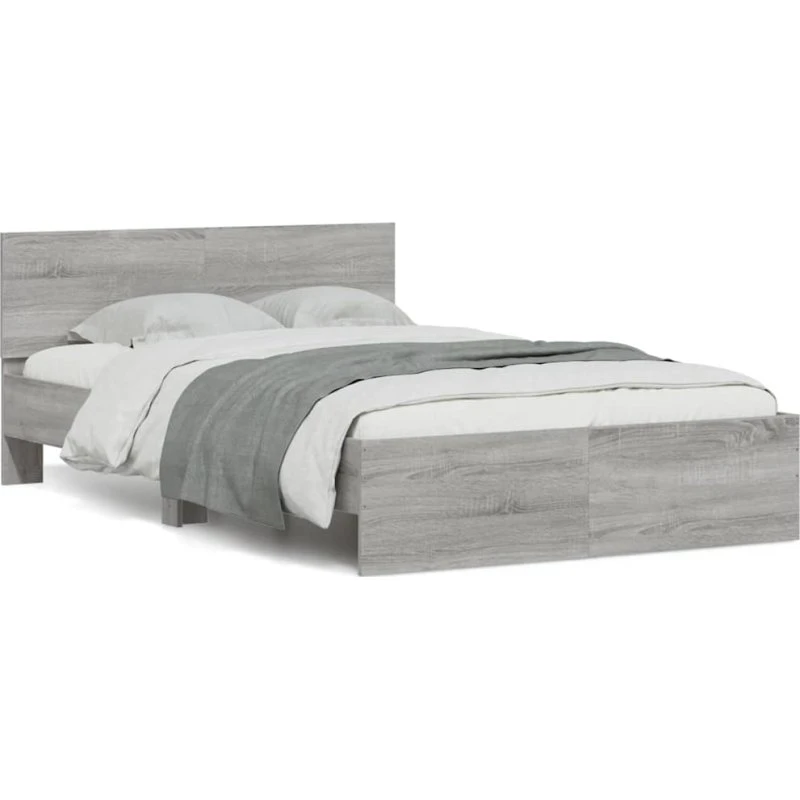 vidaXL Sengeramme 140x190 cm grå sonoma-eg med LED-lys
