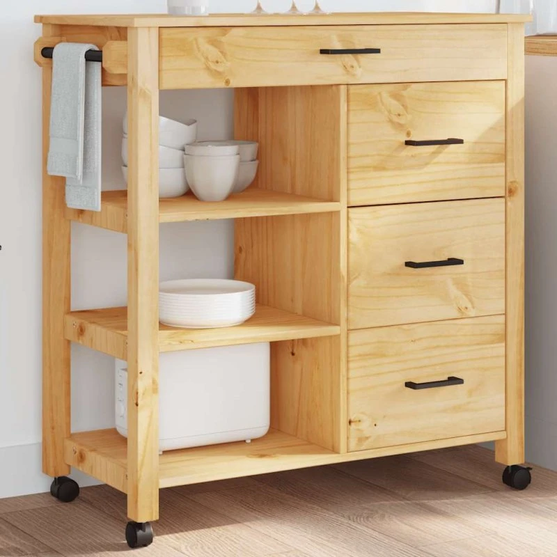 vidaXL MONZA køkkenvogn 84x40x88,5 cm i massivt fyrretræ