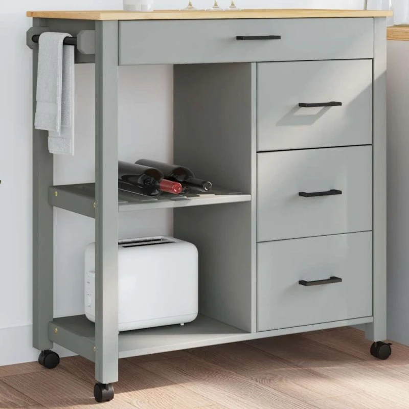 vidaXL Køkkenvogn Monza 84x40x88,5 cm massivt fyrretræ