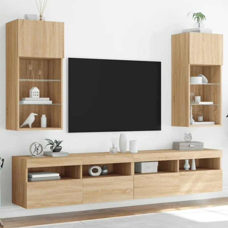 vidaXL Tv-borde med LED-lys 40,5x30x90 cm, Sonoma-eg