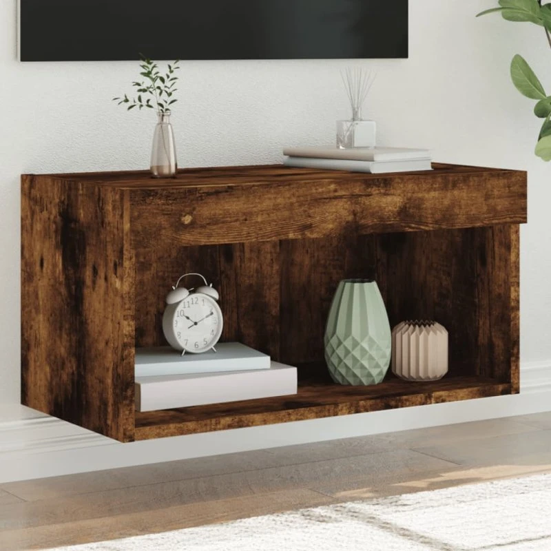 vidaXL tv-bord 60x30x30 cm med LED-lys røget egetræ