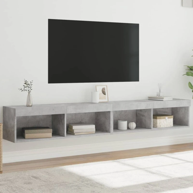 vidaXL 2 stk. tv-borde 100x30x30 cm betongrå med LED-lys
