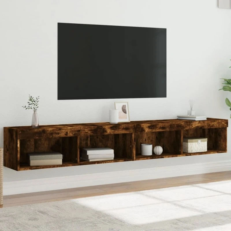vidaXL 2 stk. tv-borde 100x30x30 cm røget egetræsfarve med LED-lys