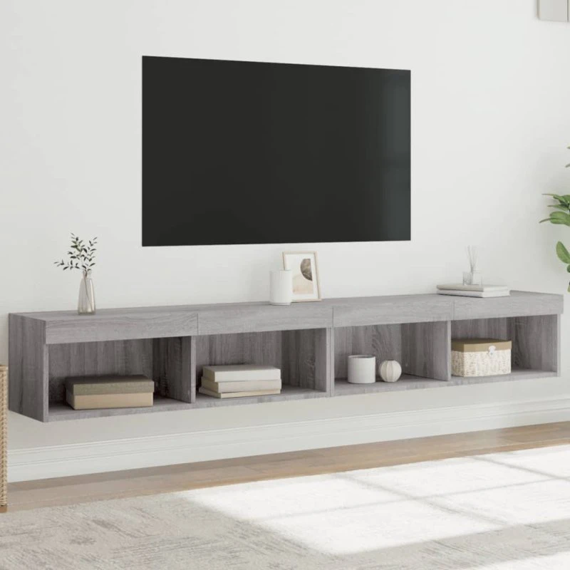 vidaXL 2 stk. tv-borde 100x30x30 cm grå sonoma-eg med LED-lys