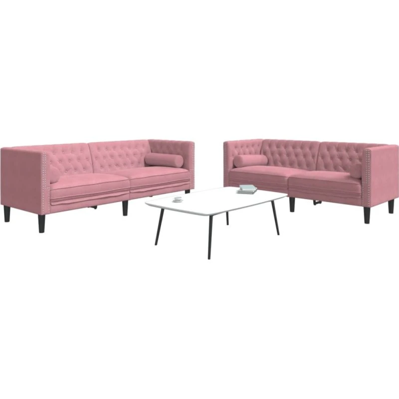 vidaXL 2-personers Chesterfield-sofasæt med puder fløjl pink