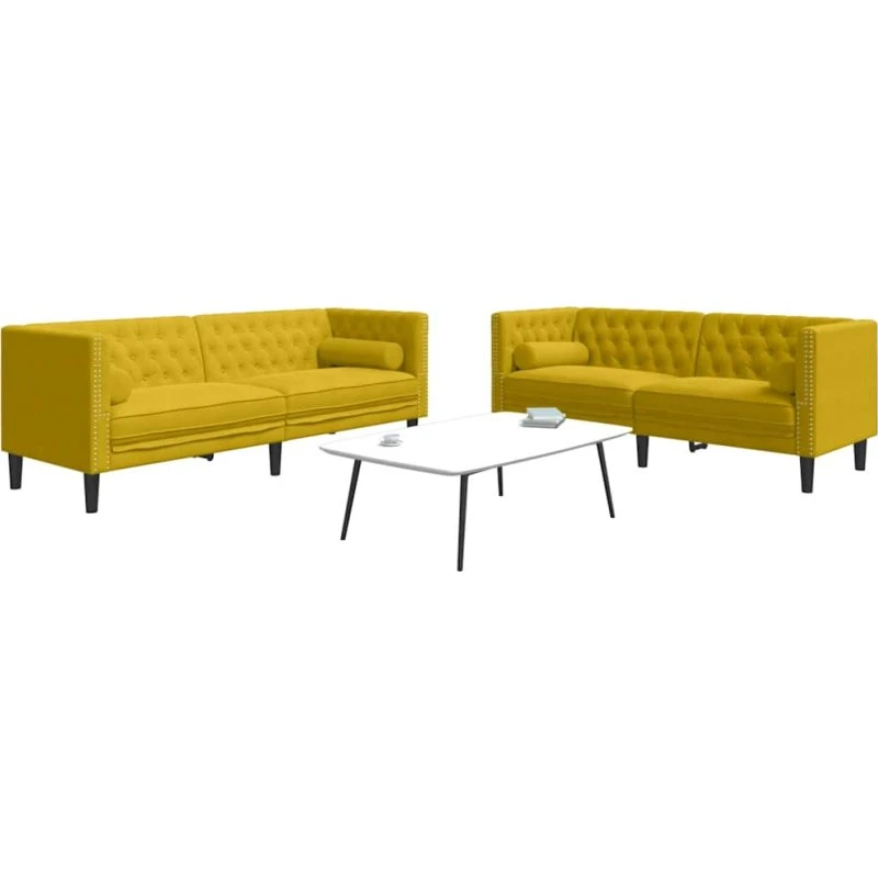 vidaXL 2-personers Chesterfield-sofasæt med puder fløjl gul