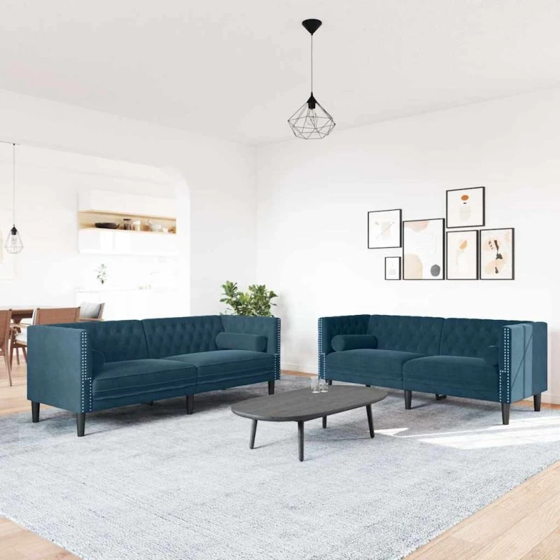 vidaXL 2-personers Chesterfield-sofasæt med puder, blå