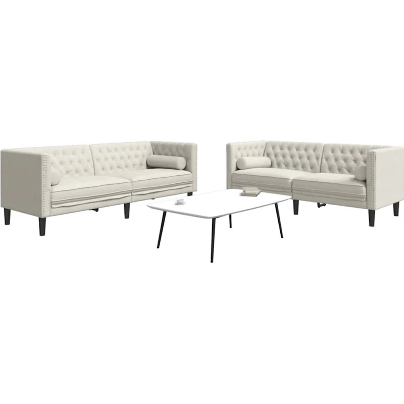 vidaXL 2-personers Chesterfield-sofasæt fløjl creme med puder