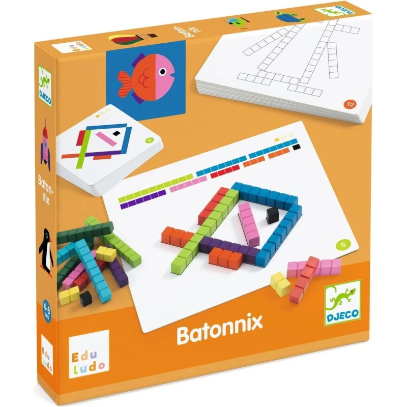 Djeco Batonnix pædagogisk byggespil – 20 træpinde, 18 kort