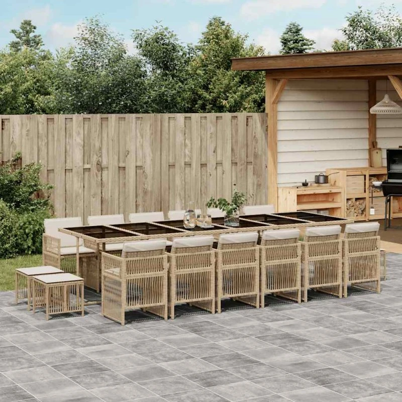 vidaXL 17-del spisebordssæt med hynder, polyrattan beige