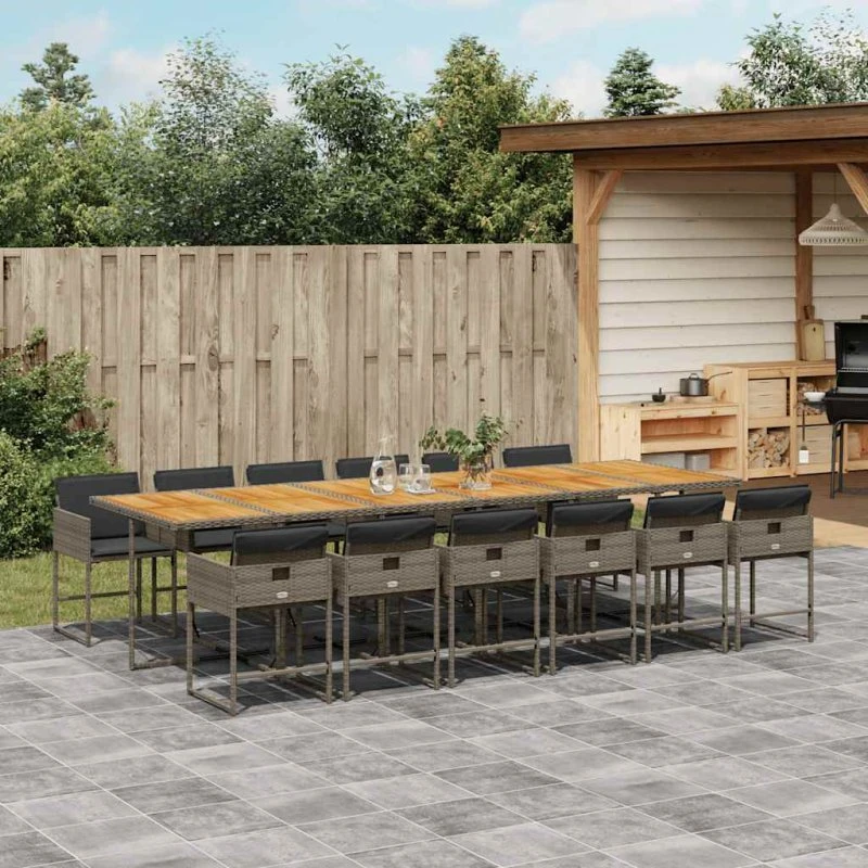 vidaXL 13-deligt spisebordssæt med hynder i polyrattan grå