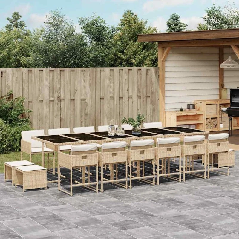 vidaXL 17-del spisebordssæt med hynder, polyrattan beige