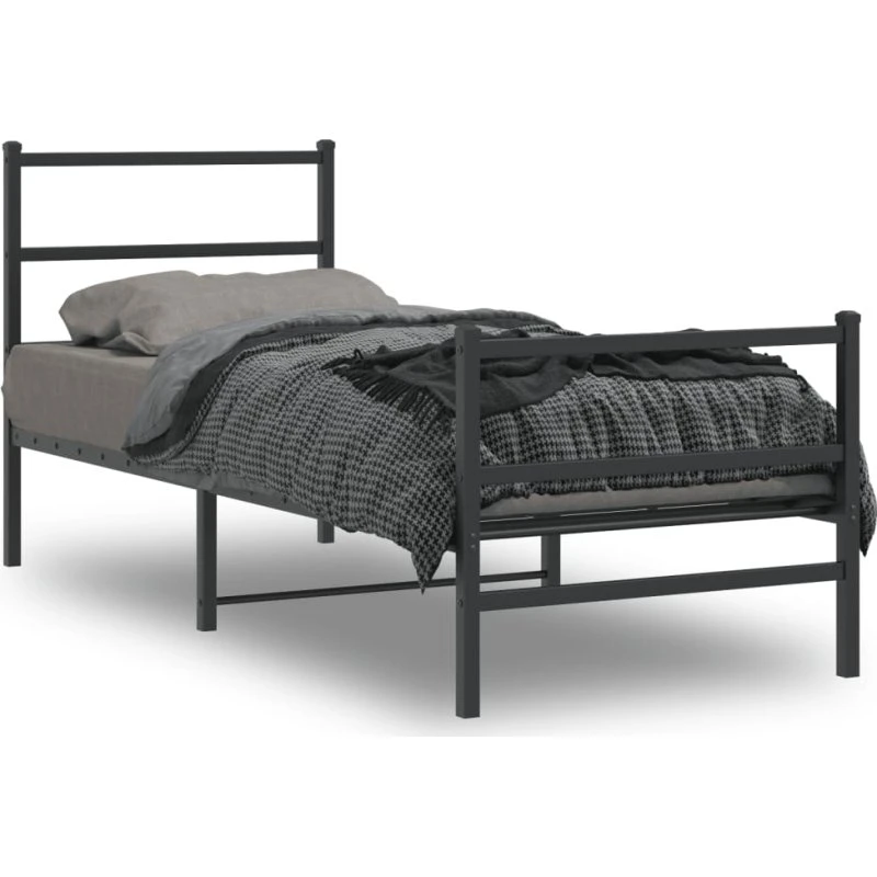 vidaXL Sengeramme 75x190 cm metal sort med gavl og fodgærde