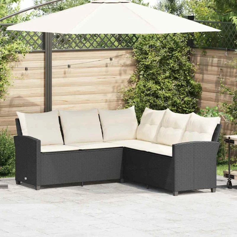 vidaXL L-Formet Sofa med Hynder Polyrattan Sort