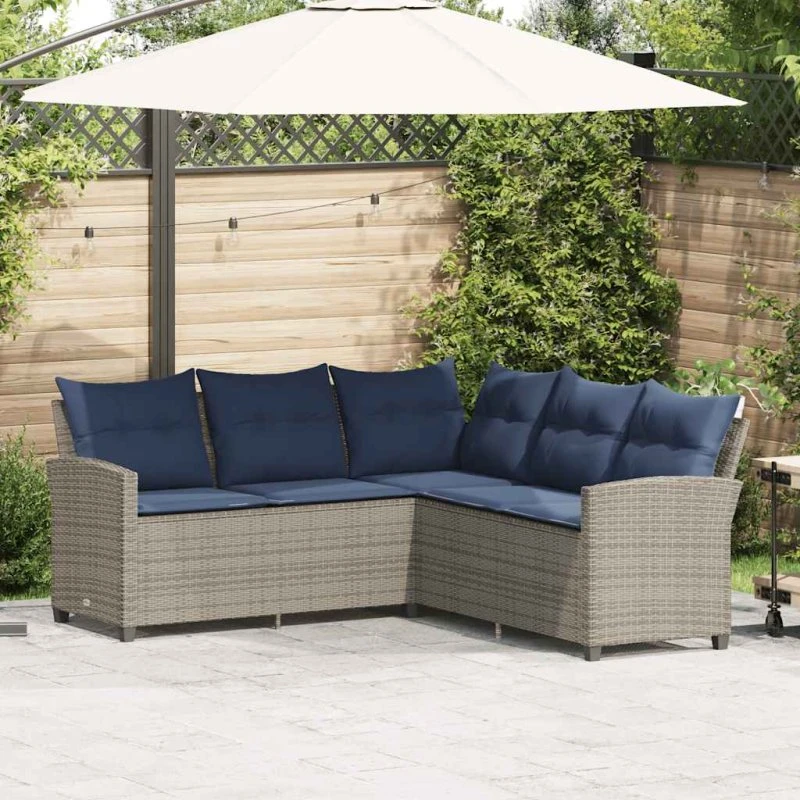 vidaXL L-formet sofa med hynder polyrattan grå