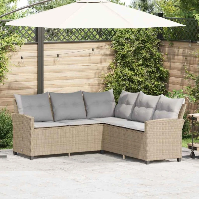 vidaXL L-formet sofa med hynder polyrattan beige