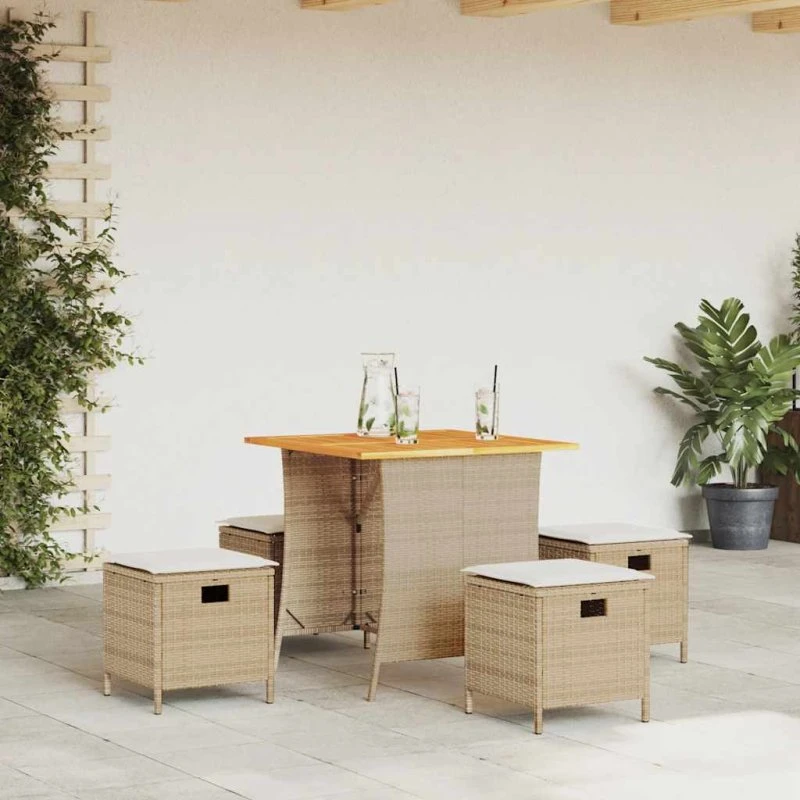 vidaXL 5-delssæt med polyrattan, beige, med akacietræsbord